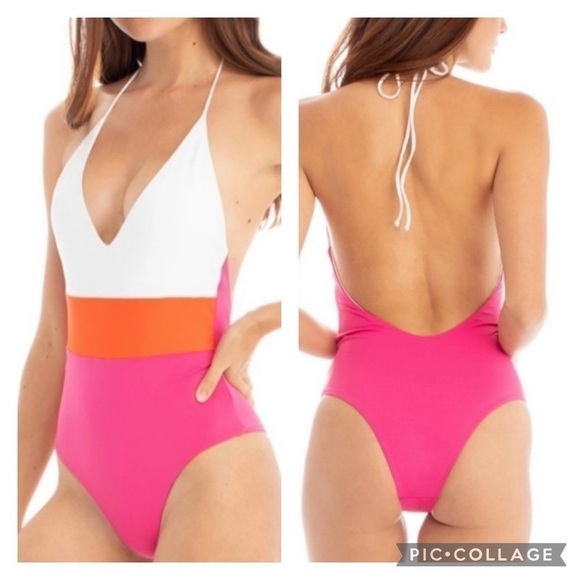TAVIK Women’s CHASE Moderate One Piece Swimsuit Deep V Fuschia/Cherry Sz Small